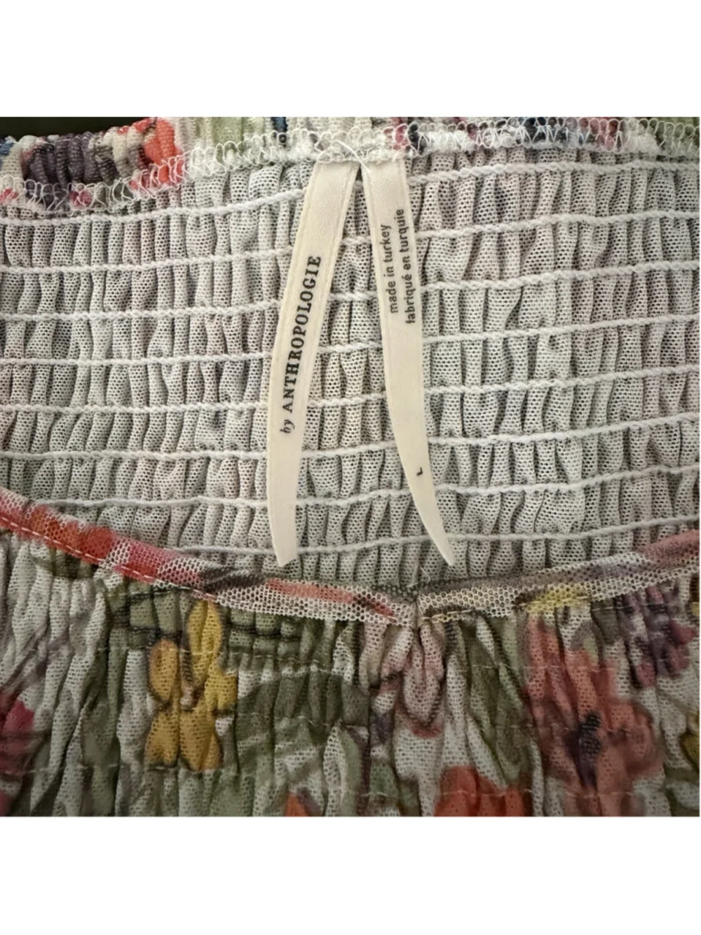 Anthropologie Aurelia Smocked Floral Puff Sleeve Top L Boho Fairycore Cottage